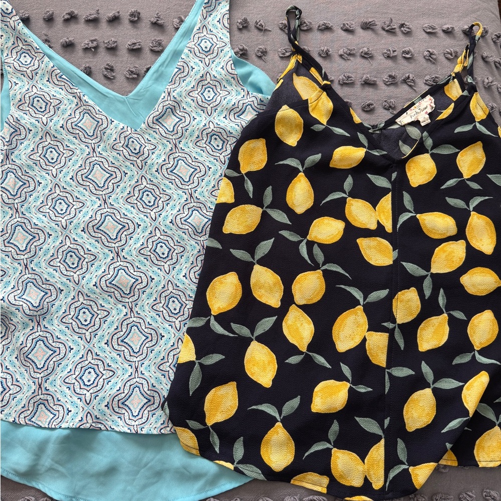 Pink Rose Lemon and Leaf Print Top
